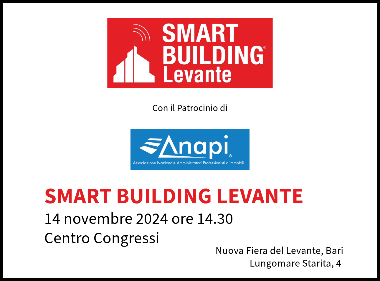 Il Presidente Nazionale ANAPI presenzierà all’edizione 2024 dello Smart Building Levante